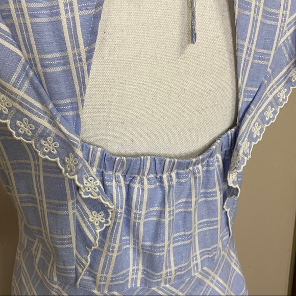 Draper James Blue Linen Embroidered Plaid Dress - Picture 10 of 14